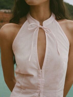 Cream Halter Tie Neck Top